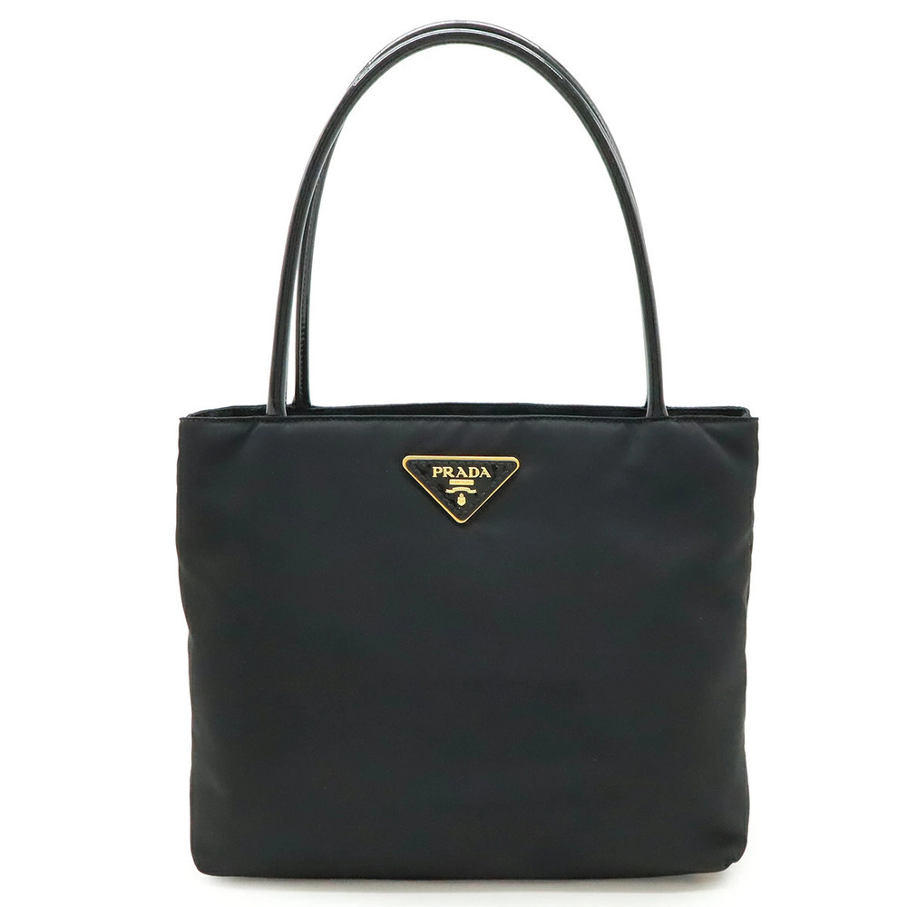 Prada Triangle Tote Tessuto Saffiano Bag Shoulder Enamel Black Nero Black